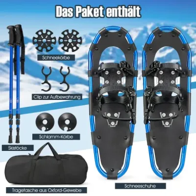 Costway 30 '' Schneeschuhe 4-in-1-Geländeschneeschuhe für Erwachsene Jugendliche & Kinder Marineblau