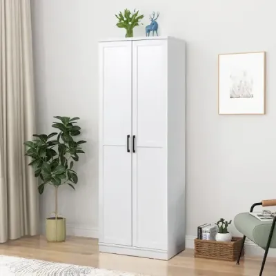 Costway 178 cm 5 Stöckiger Hochschrank mit 2 Türen & Verstellbaren Regalen & Kippsicherung Weiß