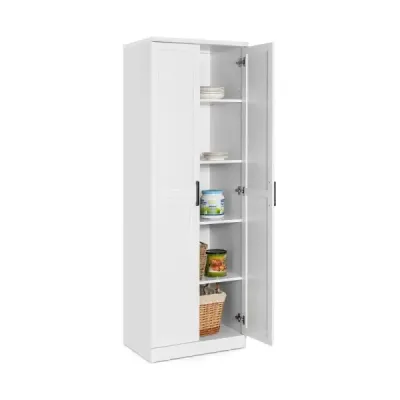 Costway 178 cm 5 Stöckiger Hochschrank mit 2 Türen & Verstellbaren Regalen & Kippsicherung Weiß