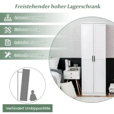 Costway 178 cm 5 Stöckiger Hochschrank mit 2 Türen & Verstellbaren Regalen & Kippsicherung Weiß