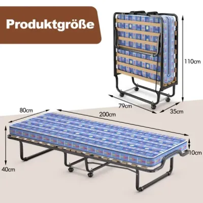 80 x 200 cm rozkladacia posteľ pre hostí skladacia rozkladacia posteľ s matracom z pamäťovej peny modrá