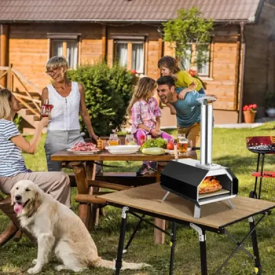 Vonkajšia pec na pizzu s kameňom na pizzu a lopatou na pizzu, teplomerom a skladacími nohami