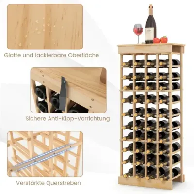 Costway Weinregal aus Massivholz für 40 Flaschen mit Kippschutz Weinständer Weinhalter Natur