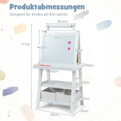 Costway 3 in 1 Kinder Staffelei Doppelseitig Whiteboard & Kreidetafel & Zeichenpapier Standtafel Weiß