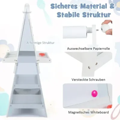 Costway 3 in 1 Kinder Staffelei Doppelseitig Whiteboard & Kreidetafel & Zeichenpapier Standtafel Weiß