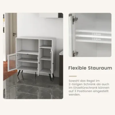 Costway Küchenschrank aus Holz mit Glastüren mit verstellbaren Einlegeböden Sideboard Weiß