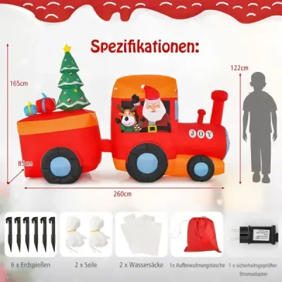 Costway 150CM Aufblasbare Weihnachten Deko LED Weihnachtsmann & Rentier im Minizug