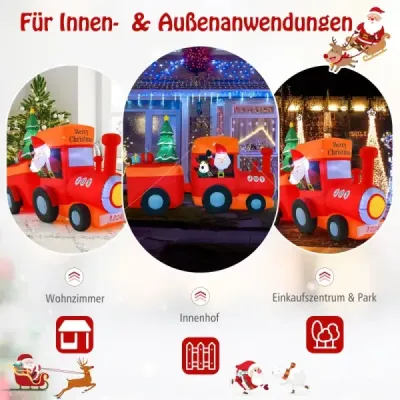 Costway 150CM Aufblasbare Weihnachten Deko LED Weihnachtsmann & Rentier im Minizug