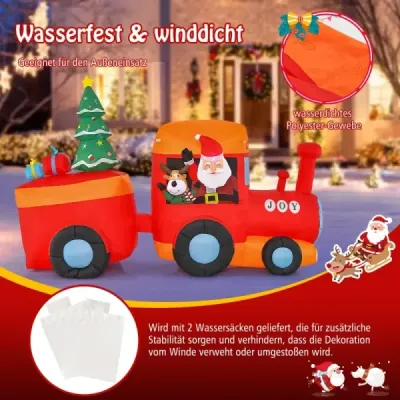 Costway 150CM Aufblasbare Weihnachten Deko LED Weihnachtsmann & Rentier im Minizug