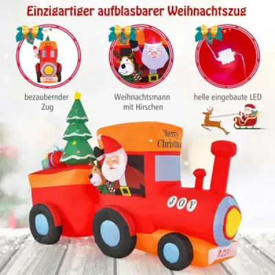 Costway 150CM Aufblasbare Weihnachten Deko LED Weihnachtsmann & Rentier im Minizug