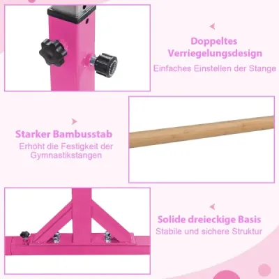 Costway Gymnastikstangen Reckstange Turnbarren mit einstellbarer Breite 250 x 132 x 140 cm Rosa