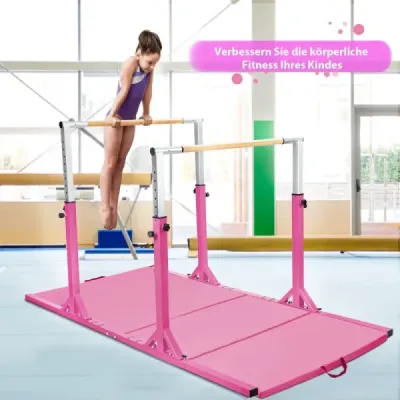 Costway Gymnastikstangen Reckstange Turnbarren mit einstellbarer Breite 250 x 132 x 140 cm Rosa