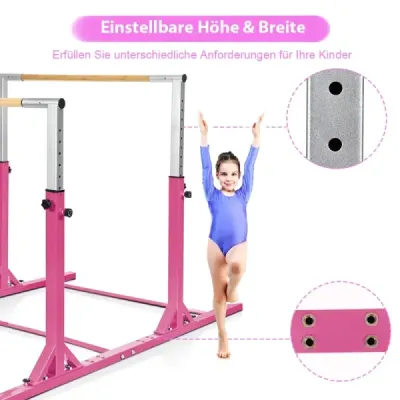 Costway Gymnastikstangen Reckstange Turnbarren mit einstellbarer Breite 250 x 132 x 140 cm Rosa