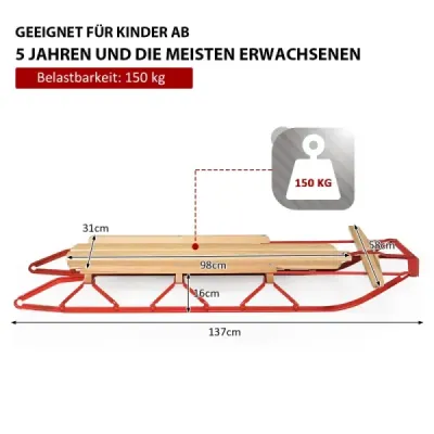 137 cm sánky Davos sánky drevo a kov nosnosť 150 kg pre deti a dospelých