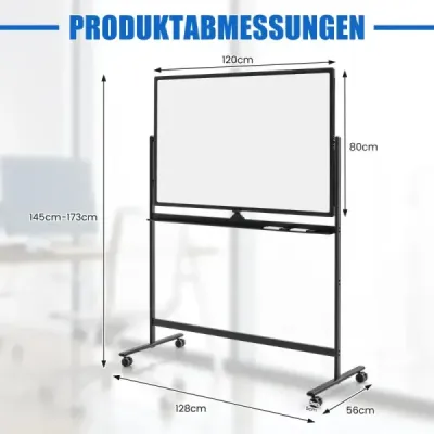 Obojstranná mobilná tabuľa Výškovo nastaviteľná magnetická tabuľa 120 x 80 cm