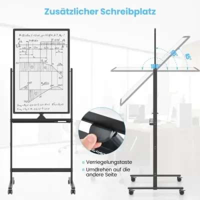 Obojstranná mobilná tabuľa so zásobníkom na perá a príslušenstvom pre školskú kanceláriu 60 x 90 cm čierna