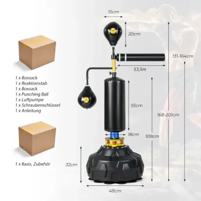 360° boxovacia reflexná tyč s 2 rýchlostnými loptičkami stojaca boxovacia loptička výškovo nastaviteľné stojace boxovacie vrece