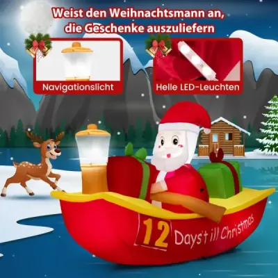 Nafukovacia dekorácia Vianočné odpočítavanie Otec Vianoc vo veslici Vianočná dekorácia