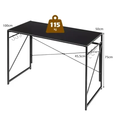 Skladací počítačový stôl Pracovný stôl s kovovým rámom Stôl na notebook s nosnosťou do 115 kg 100 x 50 x 75 cm čierny