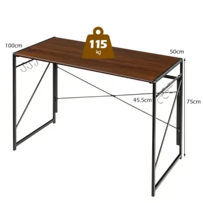 Skladací počítačový stôl Pracovný stôl s kovovým rámom Stôl na notebook s nosnosťou do 115 kg Hnedý 100 x 50 x 75 cm