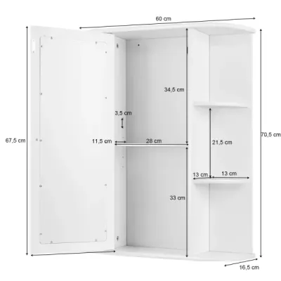 Nástenná zrkadlová skrinka so zrkadlom Skrinka do kúpeľne s viacerými policami Biela