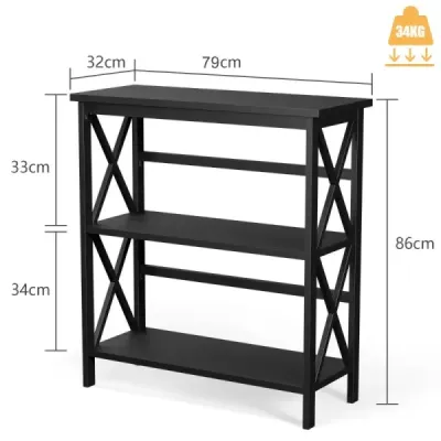 Drevený konzolový stolík s ochranou proti prevráteniu a robustným rámom Moderný príručný stolík 79 x 32 x 86 cm čierny