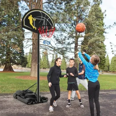 130-305 cm Výškovo nastaviteľný basketbalový stojan s kolieskami a podstavcom Prenosný basketbalový kôš