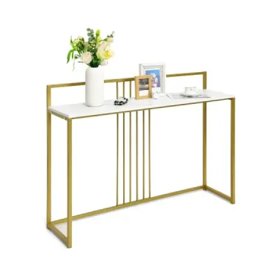 Costway 120 cm Konsolentisch mit Marmoroptik & Goldfarbenem Metallgestell Moderner Flurtisch Weiß