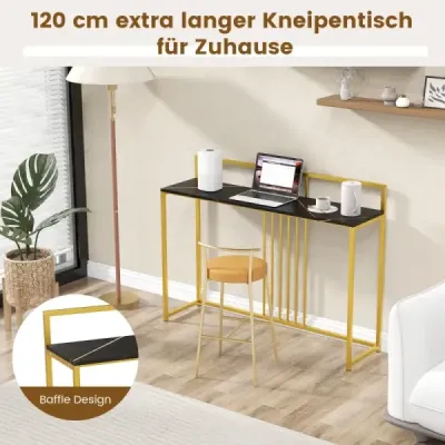 Costway 120 cm Konsolentisch mit Marmoroptik & Goldfarbenem Metallgestell Moderner Flurtisch Schwarz