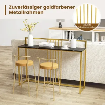 Costway 120 cm Konsolentisch mit Marmoroptik & Goldfarbenem Metallgestell Moderner Flurtisch Schwarz