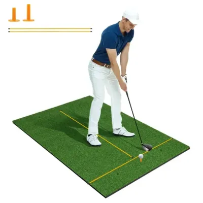 Podložka na odpalisko 3 v 1 pre golf s umelým trávnikom 2 golfové odpaliská 2 zarovnávacie tyče a 6 predvŕtaných otvorov na odpalisko 152 x 92 cm 27 mm