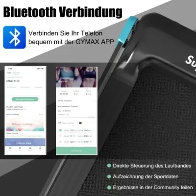 Skladací domáci bežecký pás s Bluetooth reproduktorom a LED displejom a držiakom zariadenia námornícka modrá