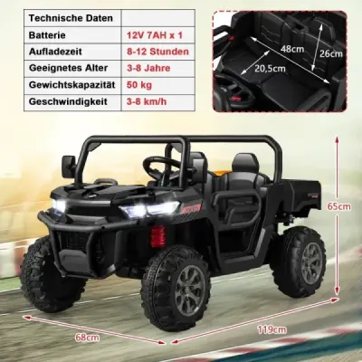 Costway 2 Sitzer Elektroauto mit Schaukelmodus & Automatische Ladefläche & Musik & Scheinwerfer Schwarz