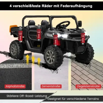 Costway 2 Sitzer Elektroauto mit Schaukelmodus & Automatische Ladefläche & Musik & Scheinwerfer Schwarz