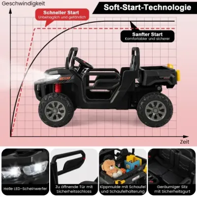 Costway 2 Sitzer Elektroauto mit Schaukelmodus & Automatische Ladefläche & Musik & Scheinwerfer Schwarz