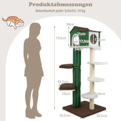 Viacúrovňové škrabadlo stabilné škrabadlo pre mačky so sisalom pokrytými škrabadlami a 5 plyšovými plošinami nábytok pre mačky 153 cm