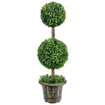 Umelý topiary strom 90 cm veľký dvojitý guľový strom s ochranou proti UV žiareniu a vode s cementom naplneným hrncom