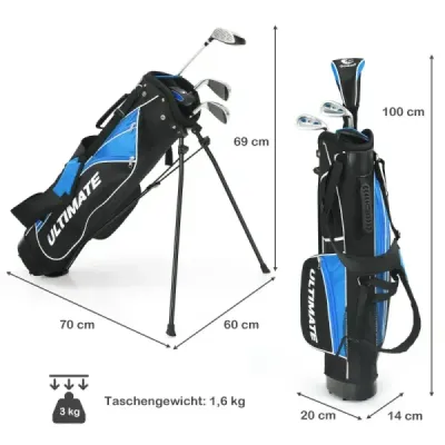 5-dielny detský golfový set s fairway drevom, železom 7, 9 a putterom so stojanom pre juniorov od 11 do 13 rokov