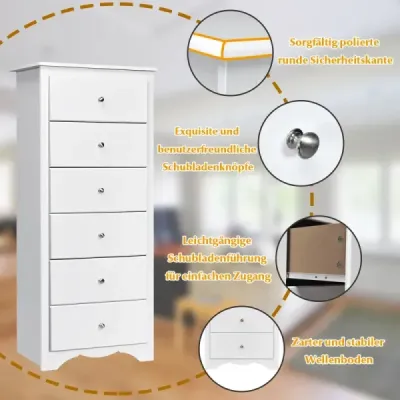 Costway Kommode aus Massivholz mit 6 Schubladen & Rücklaufsperre & Metallknäufen Schubladenschrank