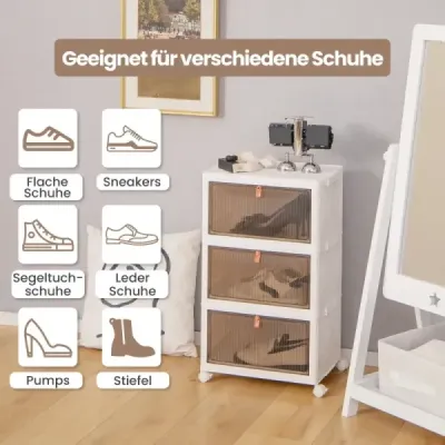 Costway 3-Ebenen Aufbewahrungsboxen mit Deckel & Magnetischen Transparenten Türen & Rollen