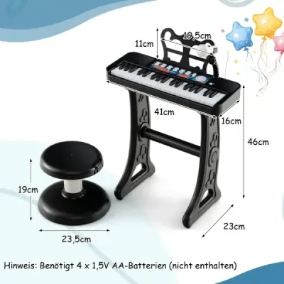 37 klávesov detská klávesnica detské elektronické piano so stoličkou mikrofónom a stojanom na noty čierna