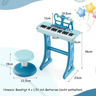 37 klávesov detská klávesnica detské elektronické piano so stoličkou mikrofónom a stojanom na noty modrá