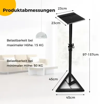Sada 2 reproduktorových stojanov so stabilnou trojuholníkovou základňou, podlahový stojan, nosnosť do 50 kg, čierna