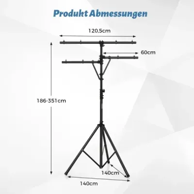 Light active s robustnou základňou prenosné osvetlenie s T-tyčou s nosnosťou do 45 kg čierna