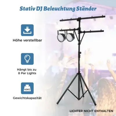 Light active s robustnou základňou prenosné osvetlenie s T-tyčou s nosnosťou do 45 kg čierna