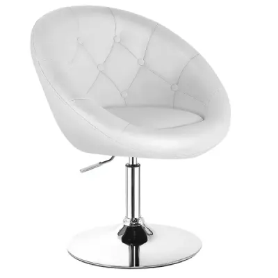 Otočná okrúhla stolička s čalúneným operadlom a PU kožou a chrómovou základňou Make-up Chair White