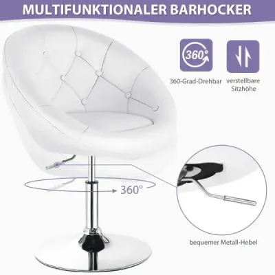 Otočná okrúhla stolička s čalúneným operadlom a PU kožou a chrómovou základňou Make-up Chair White