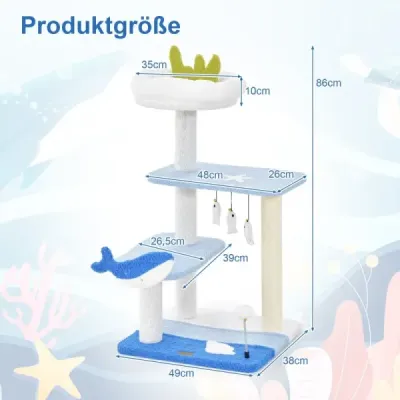 Škrabadlo s morským motívom 3-poschodová veža pre mačky so sisalovými stĺpikmi Modrá 49 x 38 x 86 cm