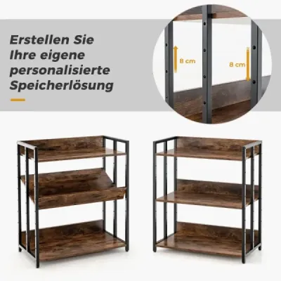 Costway Bücherregal mit 3 Ebenen Standregal mit verstellbaren Regalböden und Metallrahmen 70 x 35 x 81 cm