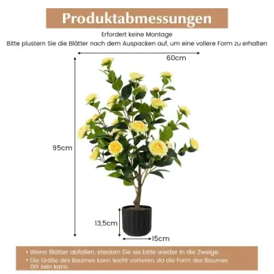 Umelý stromček Camellia 95 cm Umelá kvetinová rastlina Umelý stromček v cementovom kvetináči žltá